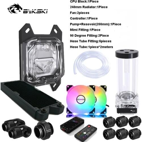 Bykski PC Split Water Cooling Kit Soft Tube,CPU+GPU Cooler Hose Set,Block+Pump Reservoir +Radiator+Fitting+Tube+Fans+Controller