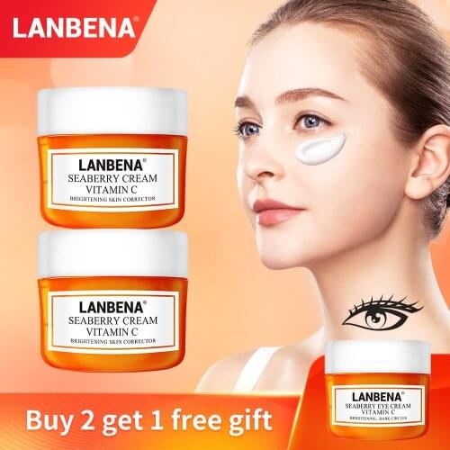 LANBENA Buy 2PCS Vitamin C Face Cream Get 1 Free Eye Cream Fade Dark Spots Moisturizing Anti Aging Whitening Skin Care