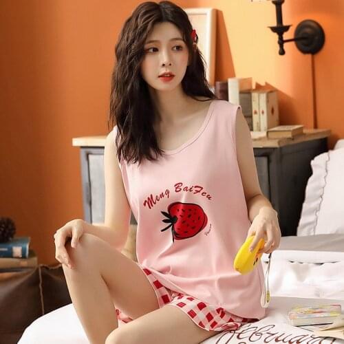 Summer Shorts Sleep Tops Female Pajamas Suit Thin Student Sleepwear Set home service conjuntos de mujer pijama mujer Freeship