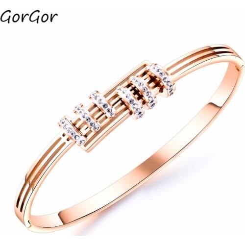 GorGor Hot Sale Fashion Exquise Cubic Zirconia Rose Gold Plated Titanium Steel Elegant Zircon-encrusted Women Bracelet 953