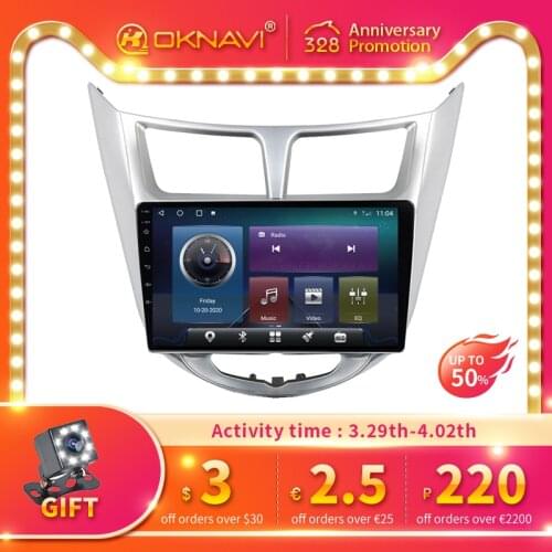 OKNAVI Touch Screen Multimedia Android10 9inch Car Radio For Hyundai Solaris 2010-2016 GPS Navigation4G WIFI RDS DSP 360 Camera