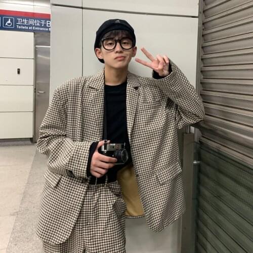 2021 Spring Mens Sets Leisure Suit Jackets Casual Clothes Long Sleeve Coats Fashion Trousers Plaid Khaki Color Casual Pants