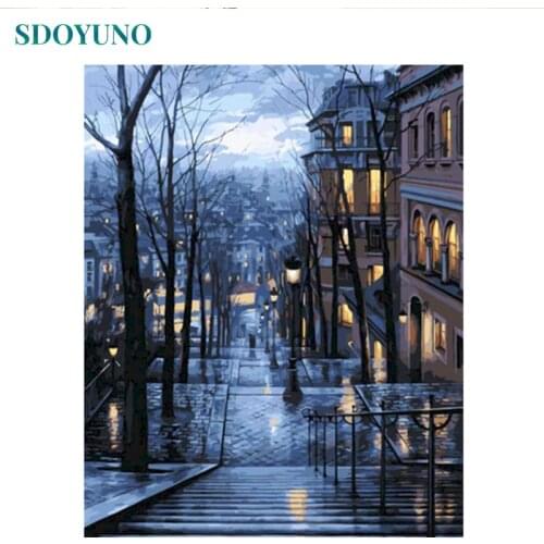 SDOYUNO City Landscape Paint By Numbers Kits On Canvas Scenery DIY Frame 60x75cm Oil Painting By Numbers Hand Painting Decor
