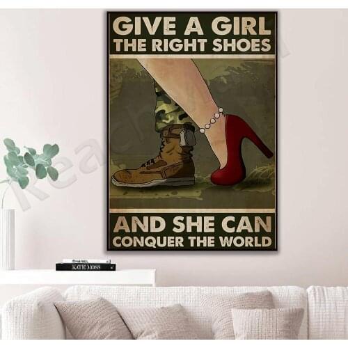 She can conquer the world, vertical poster, veteran poster, military gift, fitted shoes, military poster, strong woman art decor
