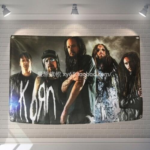"KORN" Pop Band Sign Cloth Flag Four-Hole Hanging paintings Cafe Hotel Music Studio Decoration