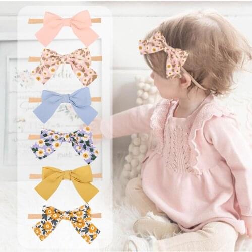 6Pcs/Lot Baby Headband Floral Printing Hair Accessories Cotton Linen Infant Toddler Hairpin Kids Party Princess Barrette