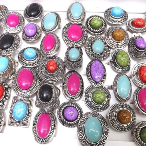 Adjustable Silver color Tibetan Rings Mixed Size Mixed Shape Retro Rings 50pcs/Lot Wholesale