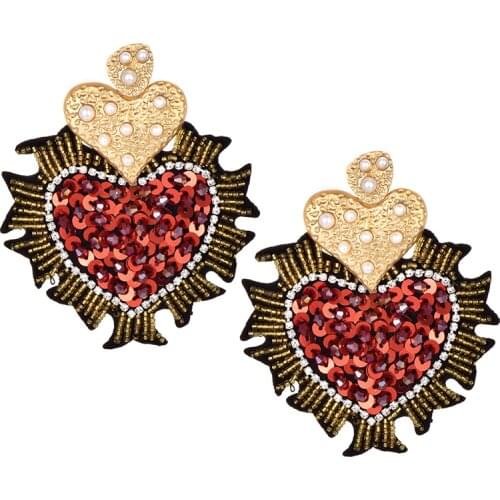 Handmade Cartoon Heart Ear Rings Hyperbole For Women Earrings Fashion Lady Trendy Crystal Long Tassel Beads Drop Dangle Earrings