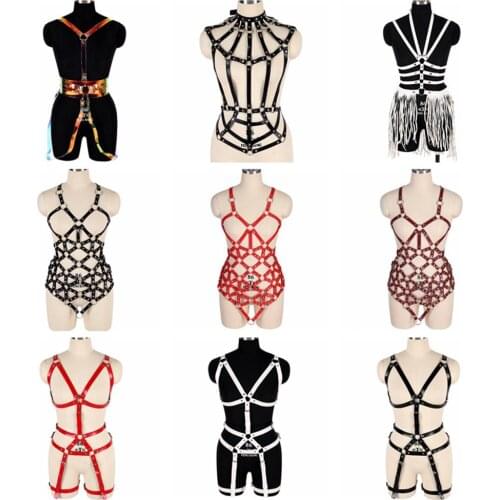Sexy Lingerie Set Harajuku Harness Garters Punk Leather Women Body Bondage Cage Bra Sculpting Waist Straps Suspenders Belt