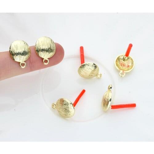 Zinc Alloy Stud Earrings Golden Metal Round Stripe Earrings Connector 13mm 6pcs/lot For DIY Earrings Jewelry Making Accessories