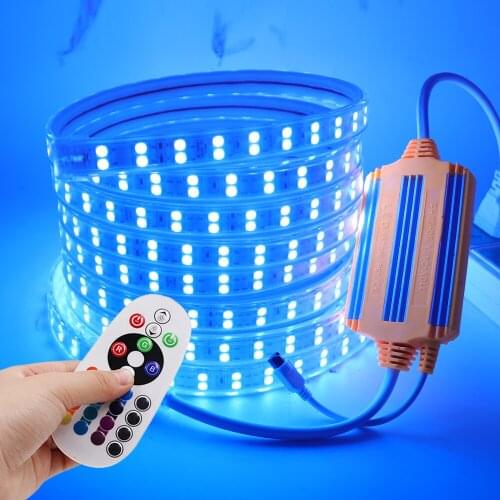 120LED/m LED Strip Light 220V 5050 RGB 24key Remote Control Kit Double Row 120led Waterproof Flexible Led Ribbon Home Decor NEW
