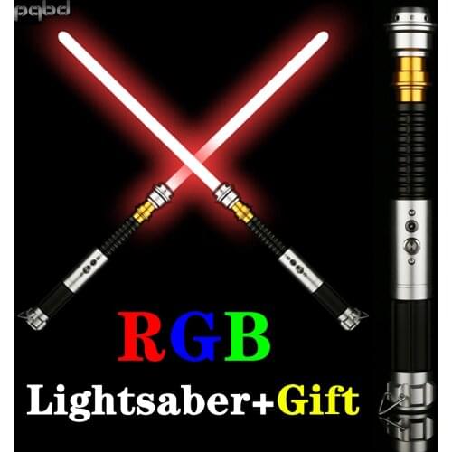 Pqbd RGB Lightsaber Metal Hilt Soundfonts Volume 5 Kinds of Sounds Flashlight Laser Sword LED Saber for Children Cosplay Toy