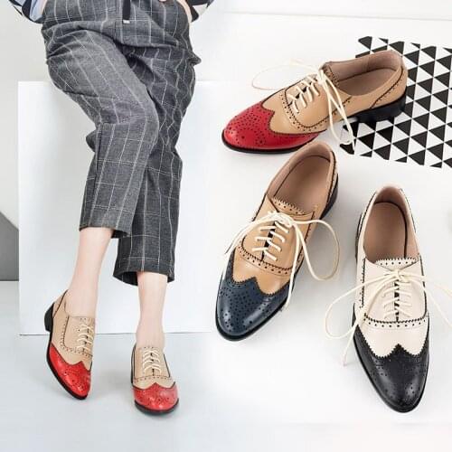 Shoes Women Brogue Shoes Fashion Brand Real Leather Ladies Casual footware British Style Girls Fltas Shoes Hollow Female Shoes