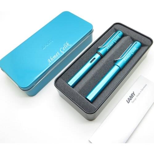 Lamy Al Star Tourmaline Fountain Pen + Roller Pen + Metal Box | Lamy Pen | All İsme Custom