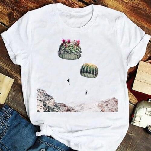 Women Fashion Short Sleeve Cactus Plant Cartoon Summer Tshirts Fashion Clothes Stylish T Top Lady Print Sweet Tee T-Shirt