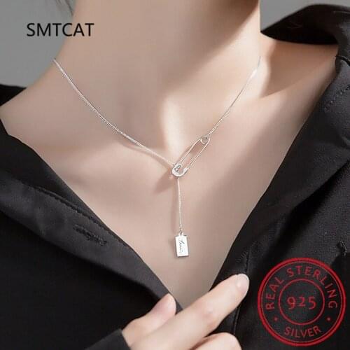 Real 925 Sterling Silver Sweet Charm Paper Clip Square Lucky Clavicle Necklace For Women Fine S925 Jewelry DA1687