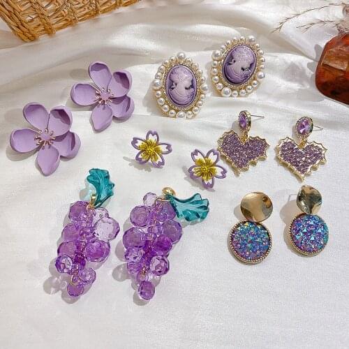 2021 Trendy Purple Series Simple And Fresh Butterfly Earrings Korean Flower Earring Love Jewelry For Woman Unusual Trend S925