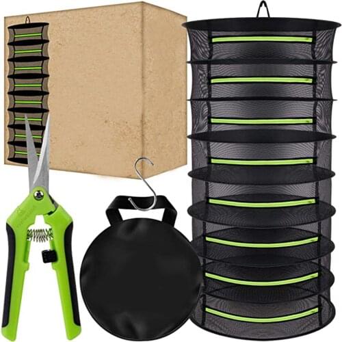 8 Layers Herbs Drying Rack Mesh Hanging Harvest Basket Plant Dryer Net With Garden Pruning Shears For Hydroponics Flowers Buds