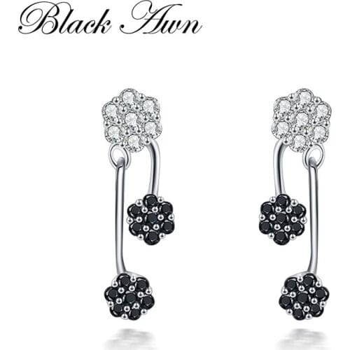 BLACK AWN Vintage 925 Sterling Silver Fine Jewelry Engagement Earrings for Women Wedding Earring T168