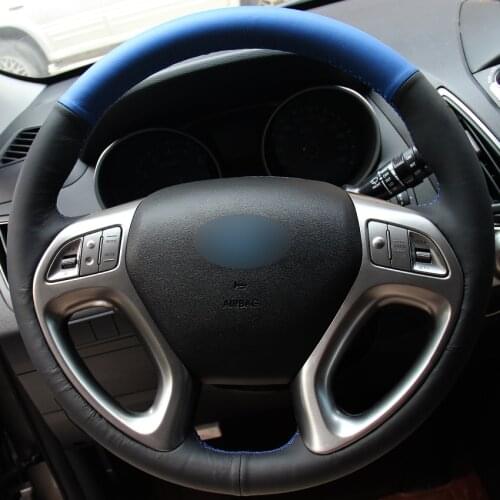 Black Leather Car Steering Wheel Cover for Hyundai ix35 Tucson 2 2011-2015 auto Steering Covers