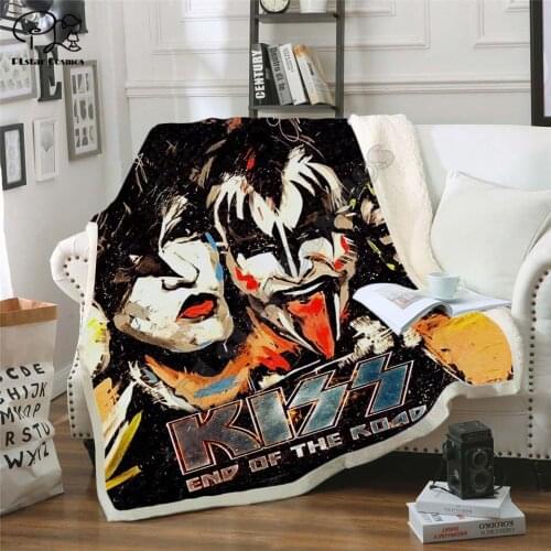 Classic KISS Sherpa 3D printed Sherpa Blanket on Bed Home Textiles Dreamlike HOME ACCESSORIES 03