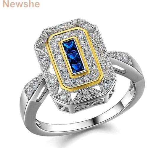 Newshe Wedding Ring Classic Jewelry Solid 925 Sterling Silver White & Gold Color Blue AAAAA Zirconia Cocktail Ring For Women