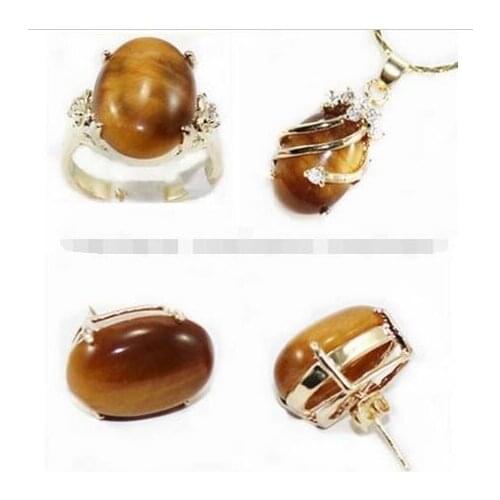 Wholesale price 16new ^^^^Tigers Eye pendant Necklack ring earrings set, Crystal Healing