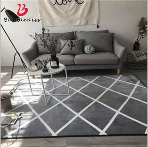 Bubble Kiss Modern Home Carpet Gray Geometric Lattice Rug Soft Carpet Bedroom Door Carpet Printed Floor Mat Rug For Table Sofa