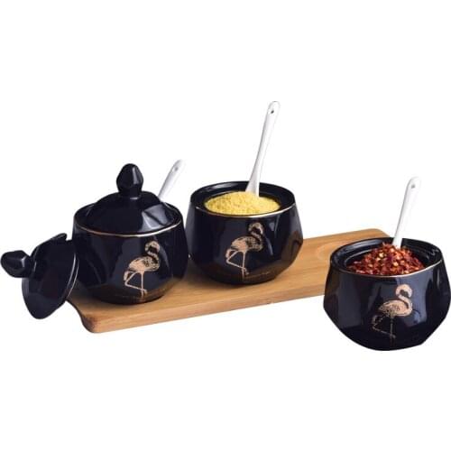Creative three-piece kitchen utensils seasoning pot seasoning box home kitchen ceramic seasoning pot set