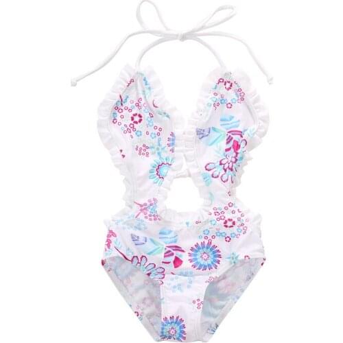 1-6Y Kids Girls Floral Bikini Bathing Suit Halter Rompers Summer Baby Printed Swimwear Swimsuit One Piece Beach clothing