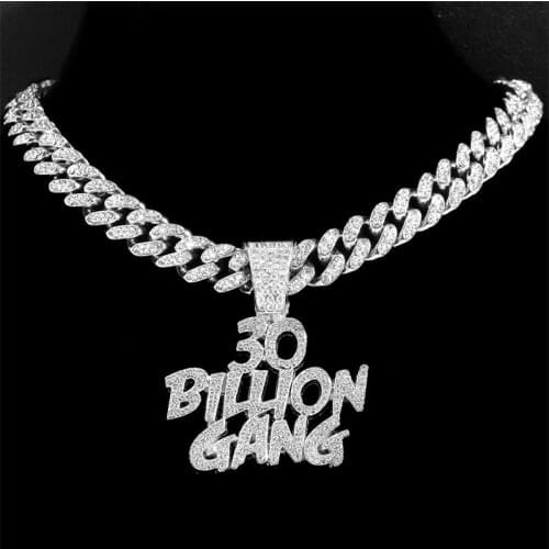 Iced Out Full Cubic 30 Billion Gang Pendant With 13mm Miami Cuban Chain Choker Fashion Hip Hop Jewelry Gift