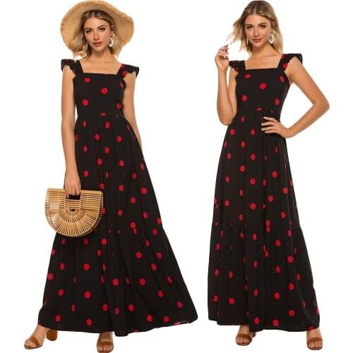 Summer Women Muslim Sleeveless Abaya Maxi Dress Vintage Boho Polka Dot Kaftan Casual Turkey Dresses Ladies Clothing
