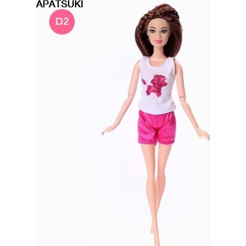 Fashion Clothes Set For Barbie Doll Outfits White Shirt Tops Vest Tank & Pink Shorts Trousers 1/6 Dollhouse Accessories DIY Toys