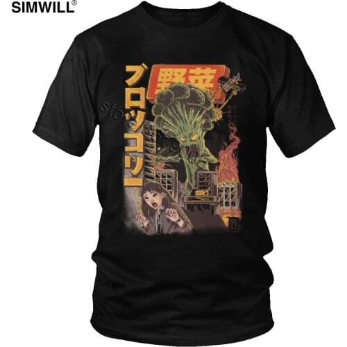 Demon Broccozilla Men Hip Hop T Shirt Japanese Harajuku Cartoon Monster T-Shirt Streetwear Summer Tops Cotton Evil Kaiju Tees