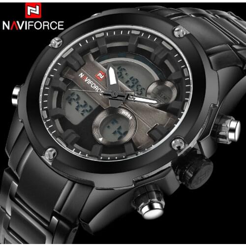Naviforce Men 30M Waterproof Watch Full Stainless Steel Analog Digital Display LED Watches Mens Military Clock Relogio Masculino
