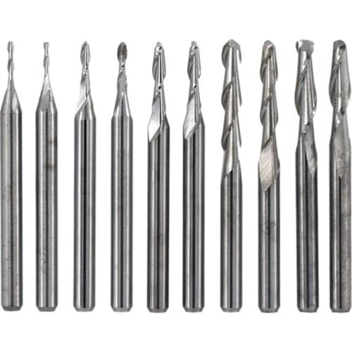 10Pc Wood Working Set Diameter 1mm - 3.175mm Carbide Ball Nose End Mill CNC Engraving Router Bits Milling Cutter