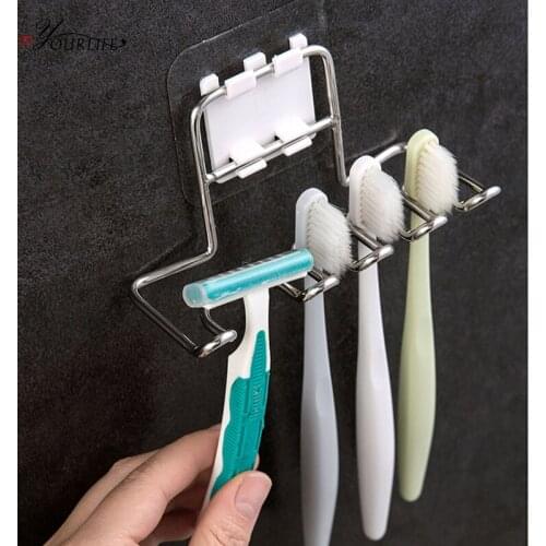 OYOURLIFE Wall-mounted Stainless Steel Toothbrush Holder Bathroom Tooth Brush Toothpaste Razor Holder Bathroom Organizer