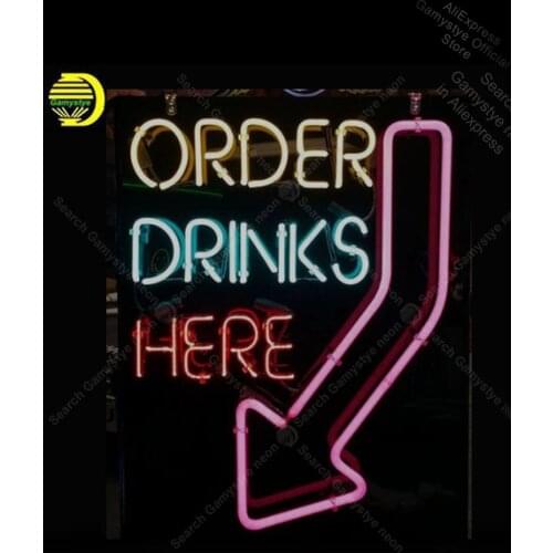 Neon Sign for Order Drink Here with Arrow neon Light Sign Professional Logo Designers Cool Neon Signs Neon Signs For Home Neon