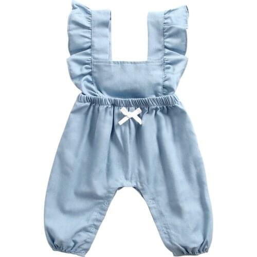 Baby Girls Clothes Cotton Backless Denim Rompers 2019 Ruffle Sleeveless Onesie Summer Newborn Infant Jumpsuits