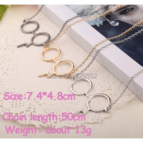 Wholesale 24pcs/lot Movie Jewelry Scar Glasses Necklace Fashion Metall Alloy Chain Necklace 3 Colors Options