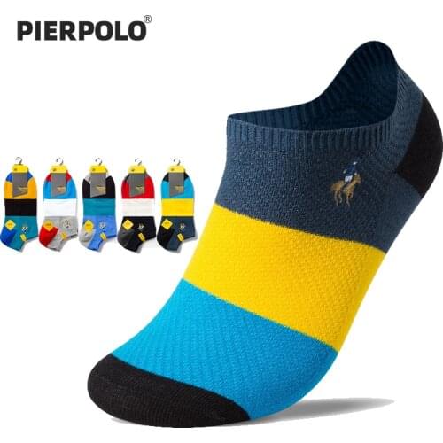 PIER POLO Socks High Quality Brand Fashion Cotton Socks Men Color matching Embroidery Short Summer Socks 5Pairs/lot