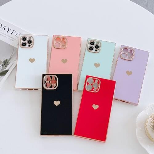 Suitable for Iphone12 Electroplated Square Mobile Phone Case Apple 11pro Love Fall Proof 7 8plus Straight Edge Protective Cover