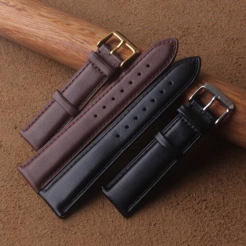 New Smooth Genuine Leather Watchband 12MM 14MM 16MM 17MM 18MM 19MM 20mm Brown Breathable Calfskin Strap Pin Buckle for Brand Men