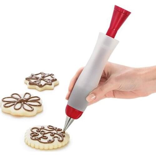 Deluxe Fondant Cake Decorating Pen Silicone Icing Piping Pen With Stainless Steel Nozzle Pastry Tools For Cupcake White+Red