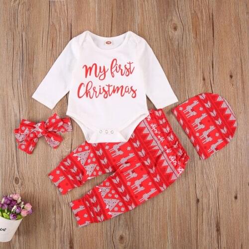 0-24M Christmas Newborn Kid baby Boy Girl Clothes set Long SLeeve Bodysuit and Elk Print Pant suit Cute Sweet Xmas outfit
