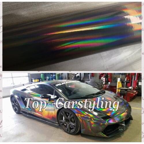 SILVER & BLACK holographic Chrome Car Wrap Film with Air bubble Free full holo car Covering foil PROTWRAPS 1.52x20m/Roll 5x67ft