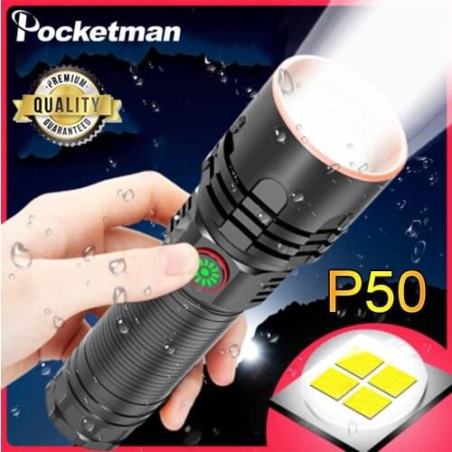 Super bright LED Flashlight Zoom Flashlight USB Rechargeable Torch P50 LED Torch Waterproof Flashlight Use 18650 Battery