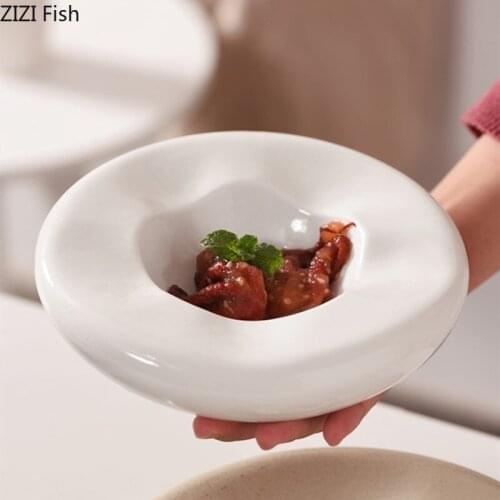 Irregular Tableware for Home Kitchen Hotel Restaurant Steak Plate Creativity White Ceramic Dinner Plate Dessert Fruit Plate