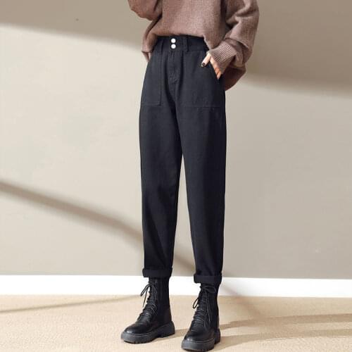 Woman Jeans Pants Black Autumn Winter High Waist Loose Straight Harem Womens Pants Pantalones Vaqueros Mujer