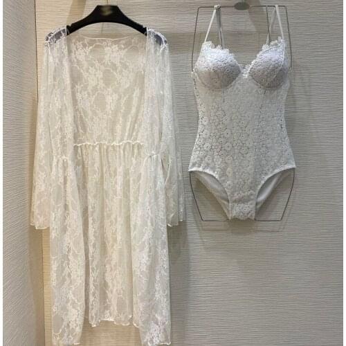 2021 women Summer holiday Beach lace Bodysuits Sexy spaghetti strap Skinny push up Rompers swimsuit cover-ups white y414